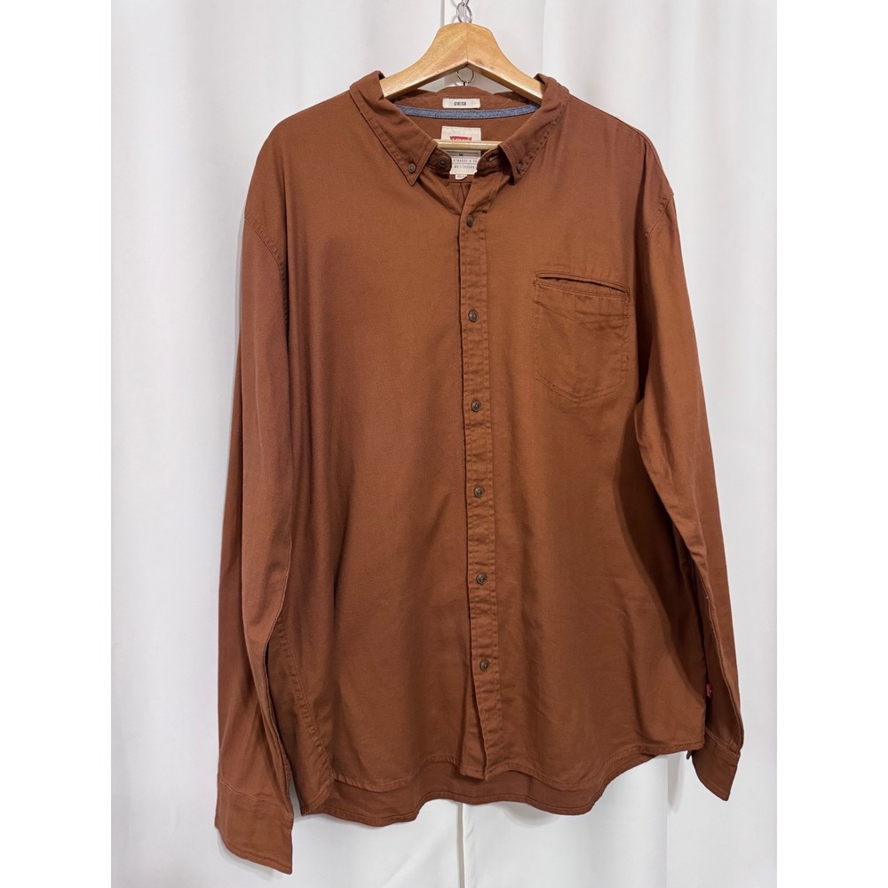 Levis Mens XXL Brown Stretch Cotton Twill Long Sleeve Button Down Shirt
